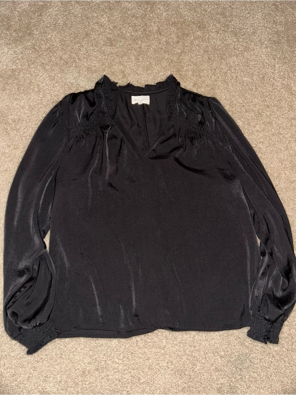 Melloday Black V-Neck Long Sleeve Blouse -